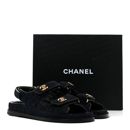 Chanel Velvet Velcro Dad Sandals 38.5 Navy Blue 8 of 8