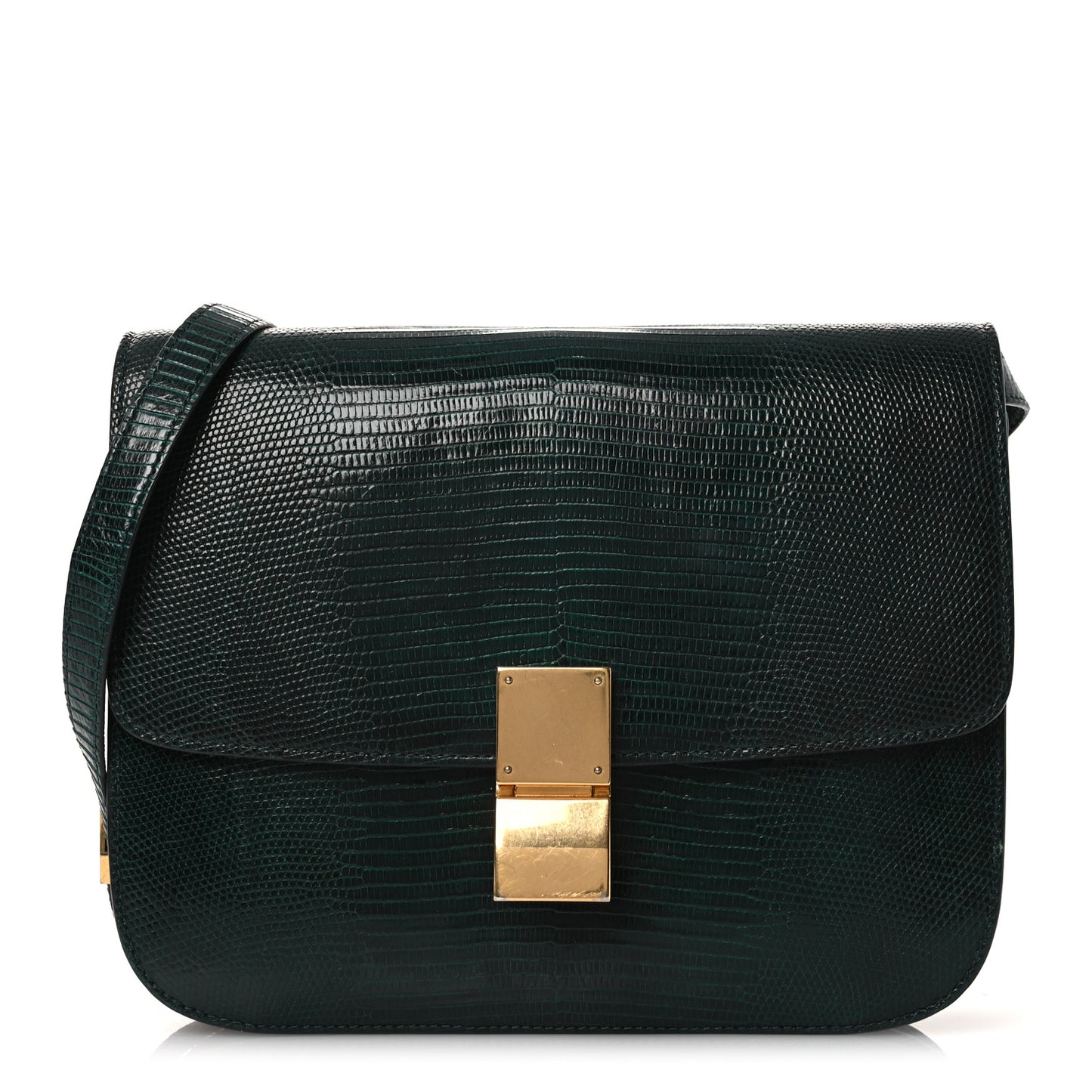 Lizard Medium Classic Box Flap Bag Dark Green