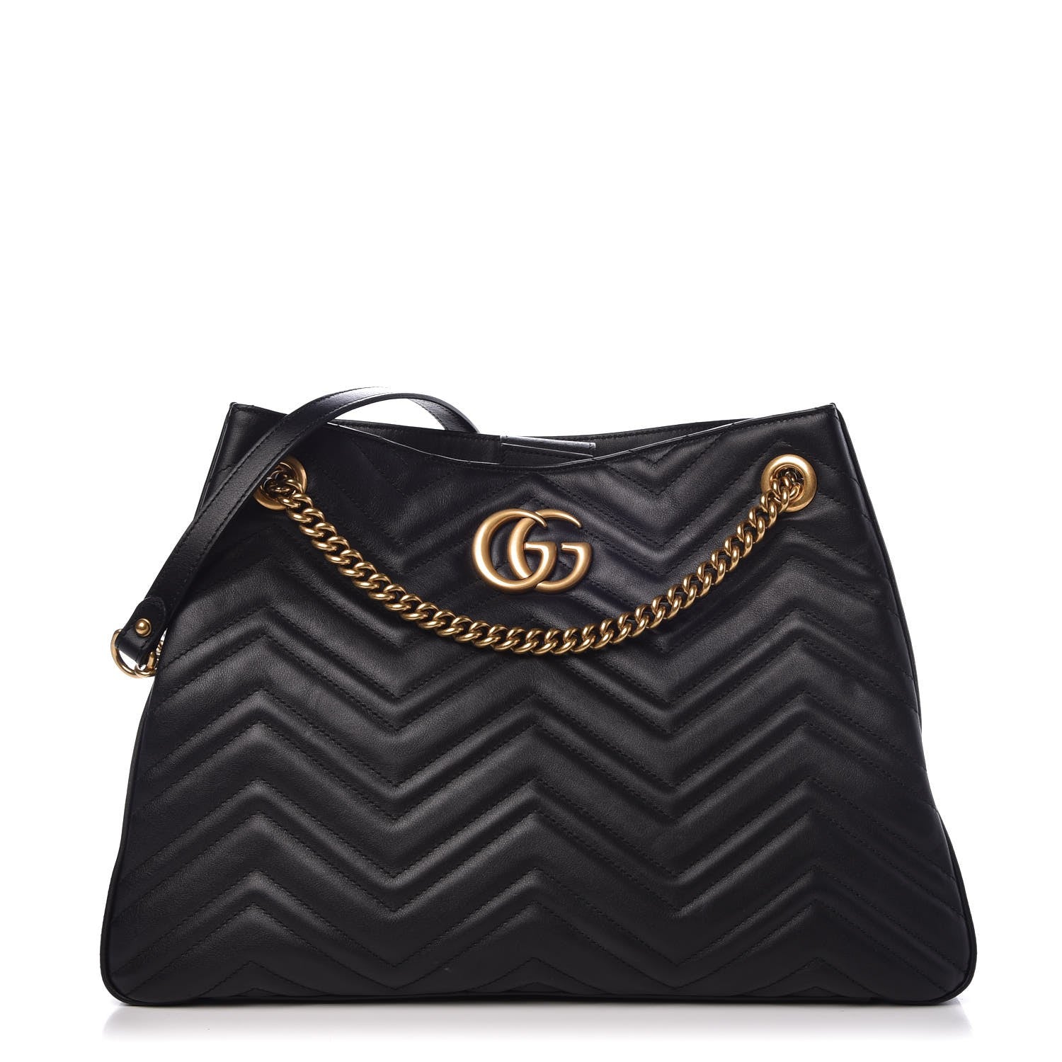 Gucci Calfskin Matelasse Medium GG Marmont Shoulder Tote Bag Black 1 of 7