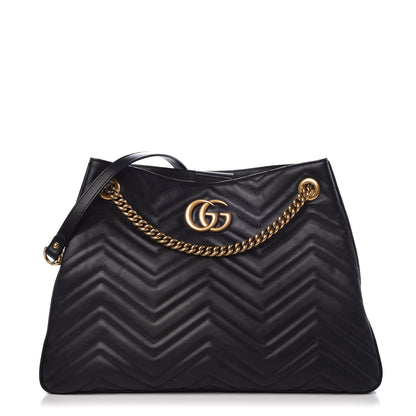 Gucci Calfskin Matelasse Medium GG Marmont Shoulder Tote Bag Black 1 of 7