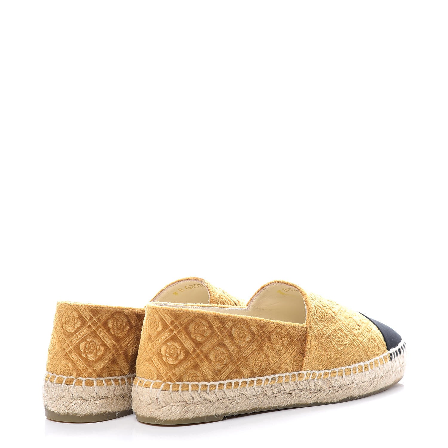 Chanel Velvet Grosgrain Quilted Camellia CC Espadrilles 38 Gold Black 4 of 11