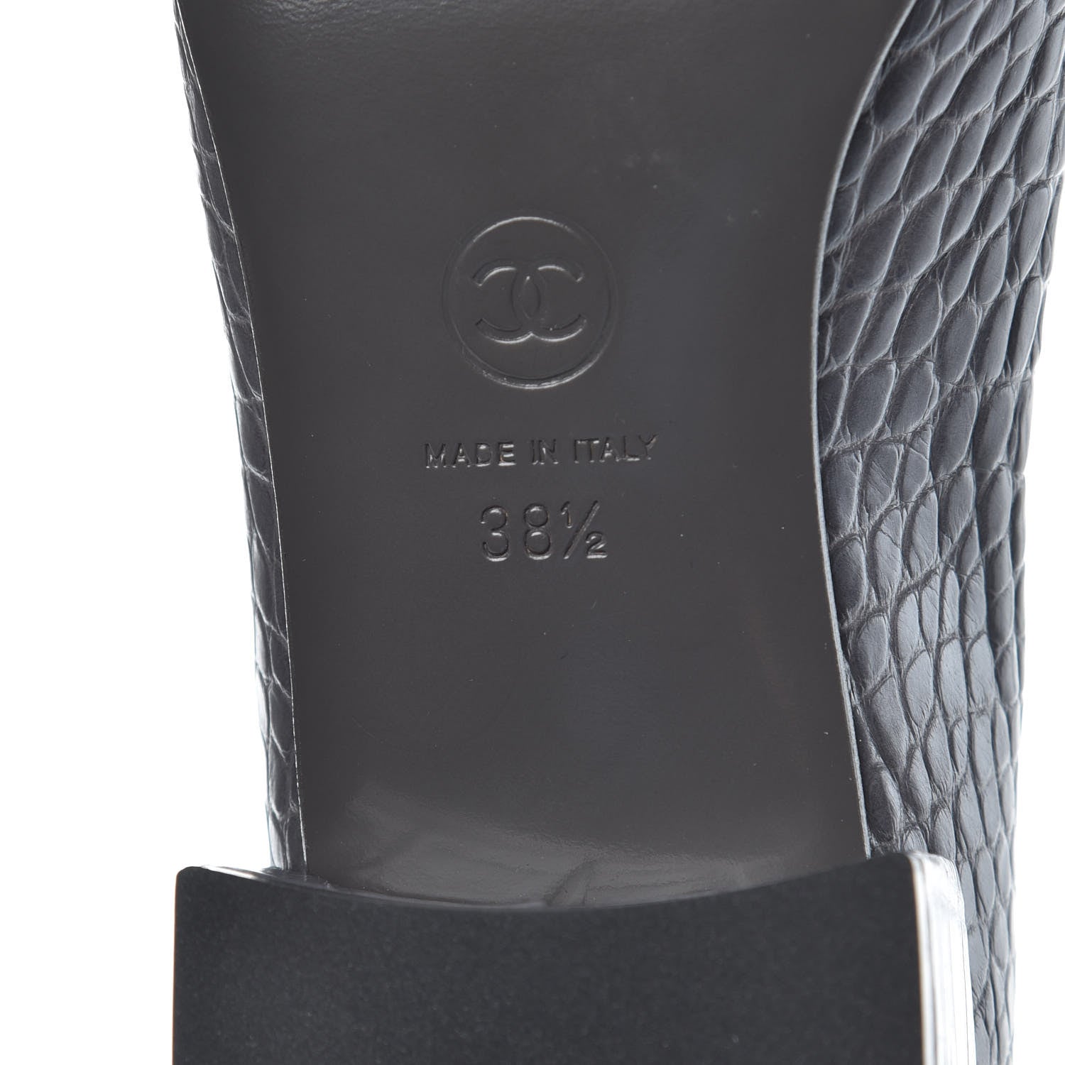 Chanel Alligator CC Mocassins Loafers 38.5 Grey 7 of 9