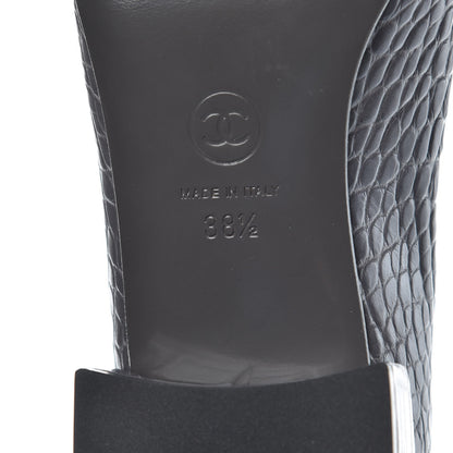 Chanel Alligator CC Mocassins Loafers 38.5 Grey 7 of 9