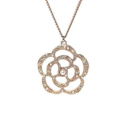 Chanel Crystal Pearl Camellia Necklace Gold 3 of 4