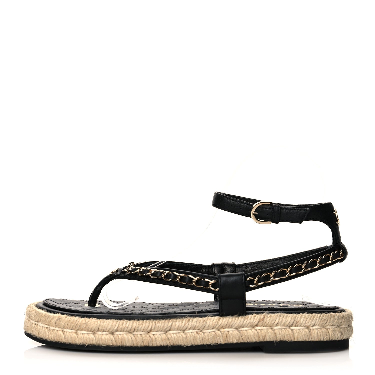 Chanel Lambskin Chain CC Thong Espadrille Sandals 38 Black 1 of 10