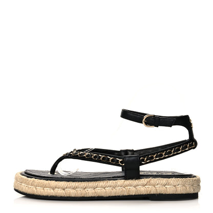 Chanel Lambskin Chain CC Thong Espadrille Sandals 38 Black 1 of 10