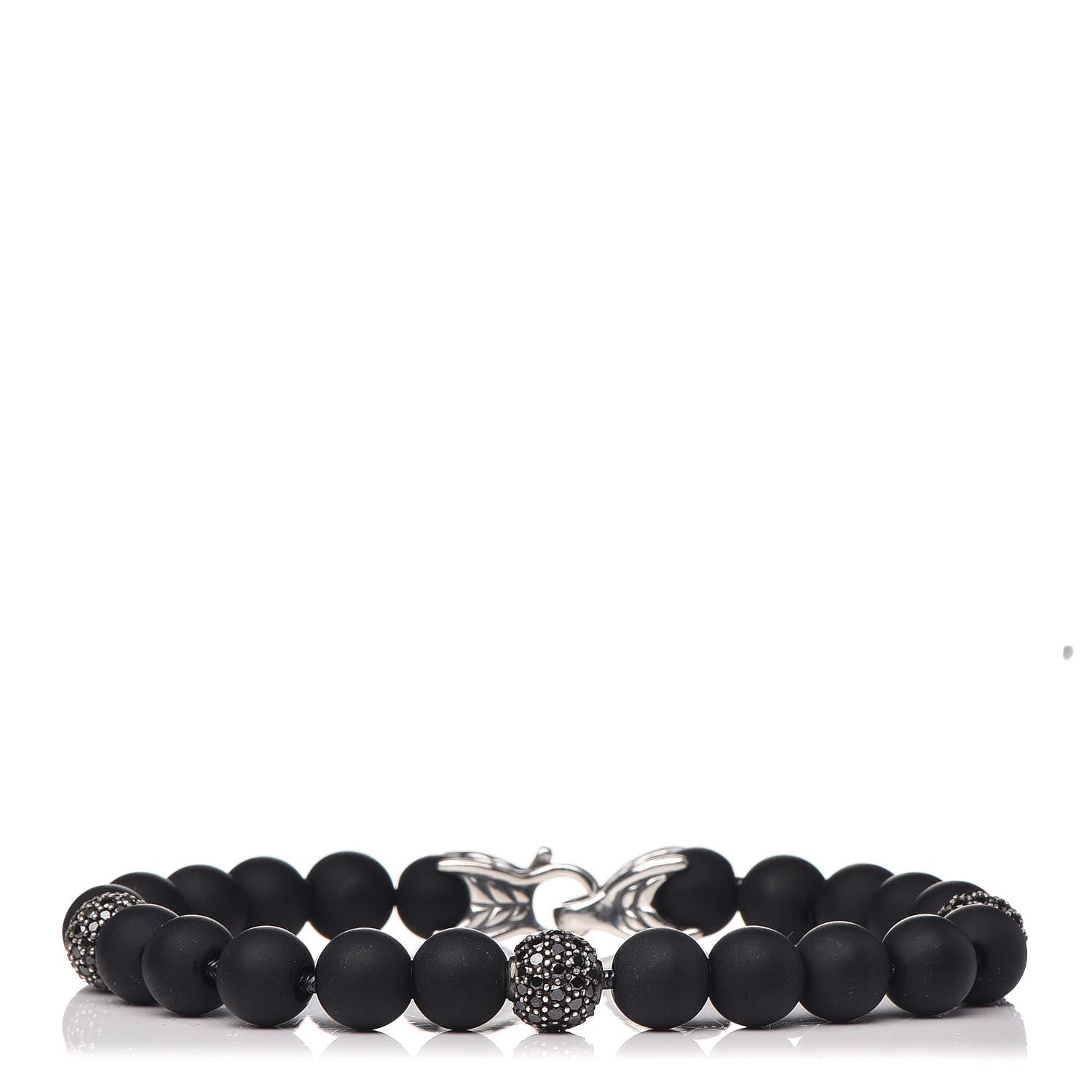 David Yurman Sterling Silver Black Diamond Onyx 8mm Spiritual Beads Bracelet 1 of 4