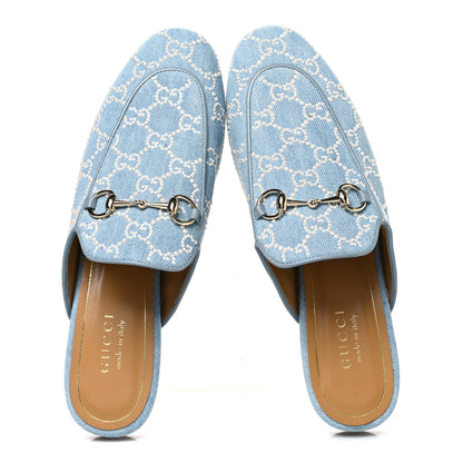 Gucci GG Denim Monogram Pearl Womens Princetown Slippers 38 Light Blue 2 of 10