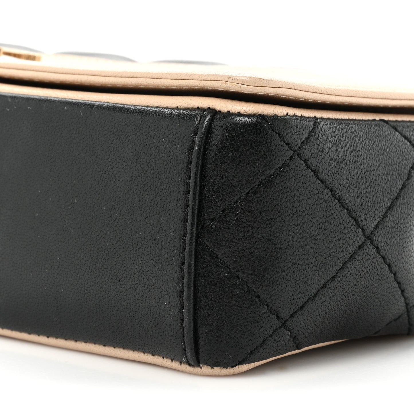 Sheepskin Quilted Small Vintage Mademoiselle Flap Beige Black