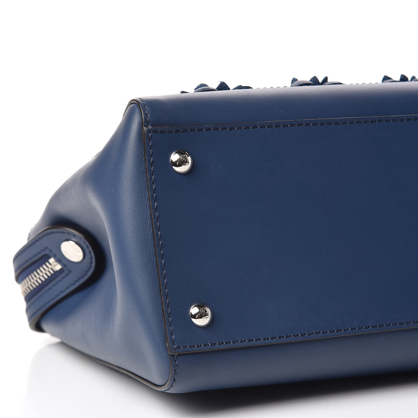 Calfskin Flowerland Studded Dotcom Satchel Blue