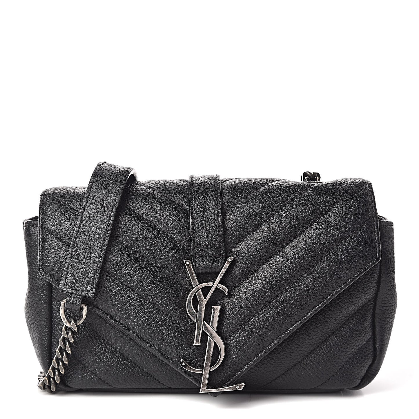 Grained Calfskin Matelasse Chevron Classic Monogram Baby Chain Bag Black