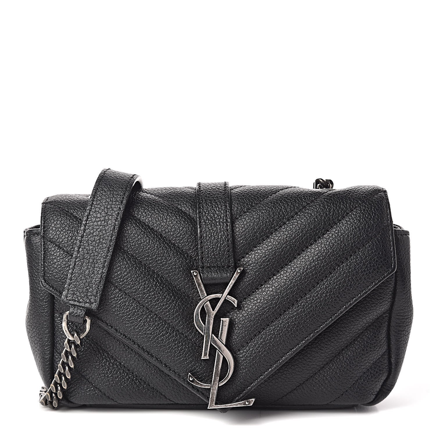 Saint Laurent Grained Calfskin Matelasse Chevron Classic Monogram Baby Chain Bag Black 1 of 9