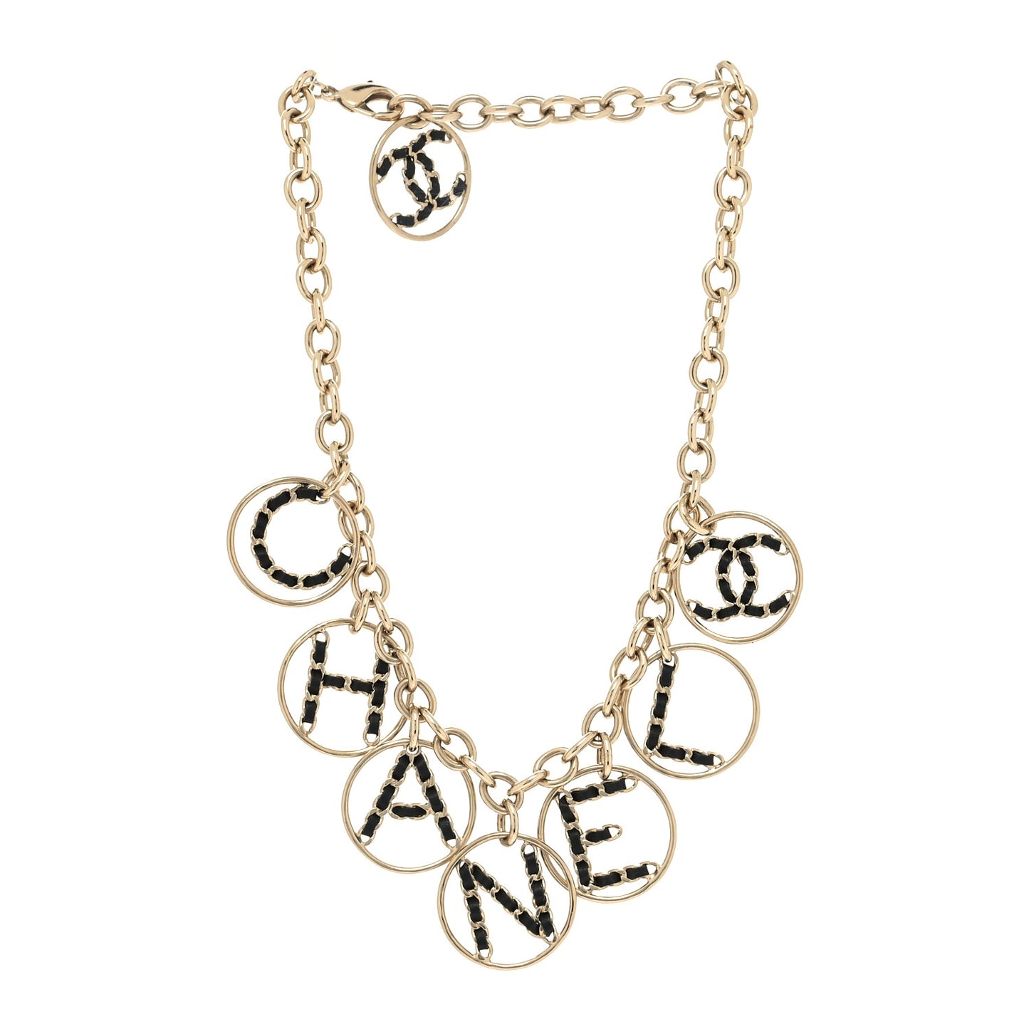 Lambskin Chain Logo Necklace Gold Black