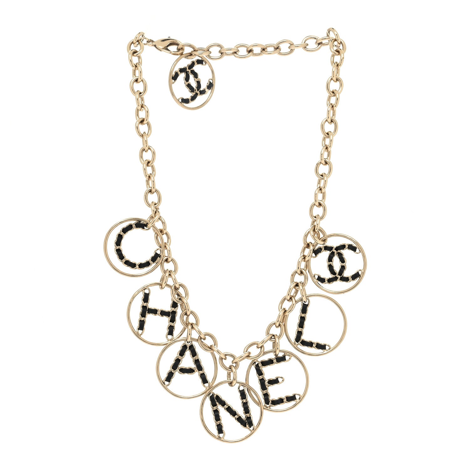 Chanel Lambskin Chain Logo Necklace Gold Black 3 of 5