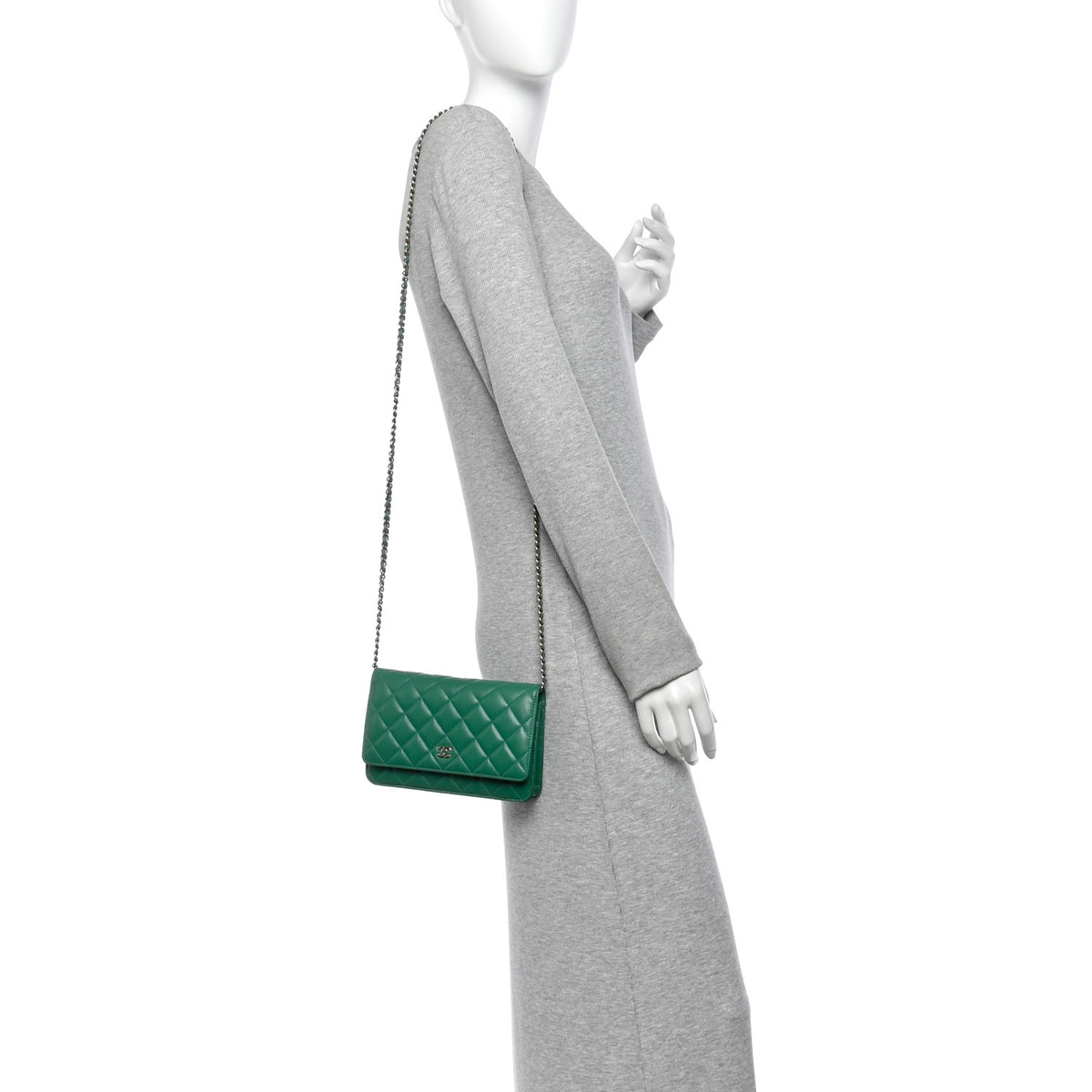 Chanel Lambskin Quilted Wallet On Chain WOC Green 2 of 11