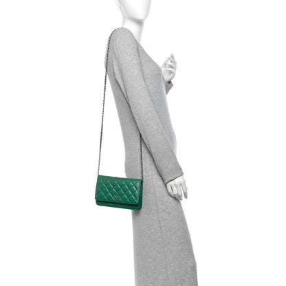 Chanel Lambskin Quilted Wallet On Chain WOC Green 2 of 11