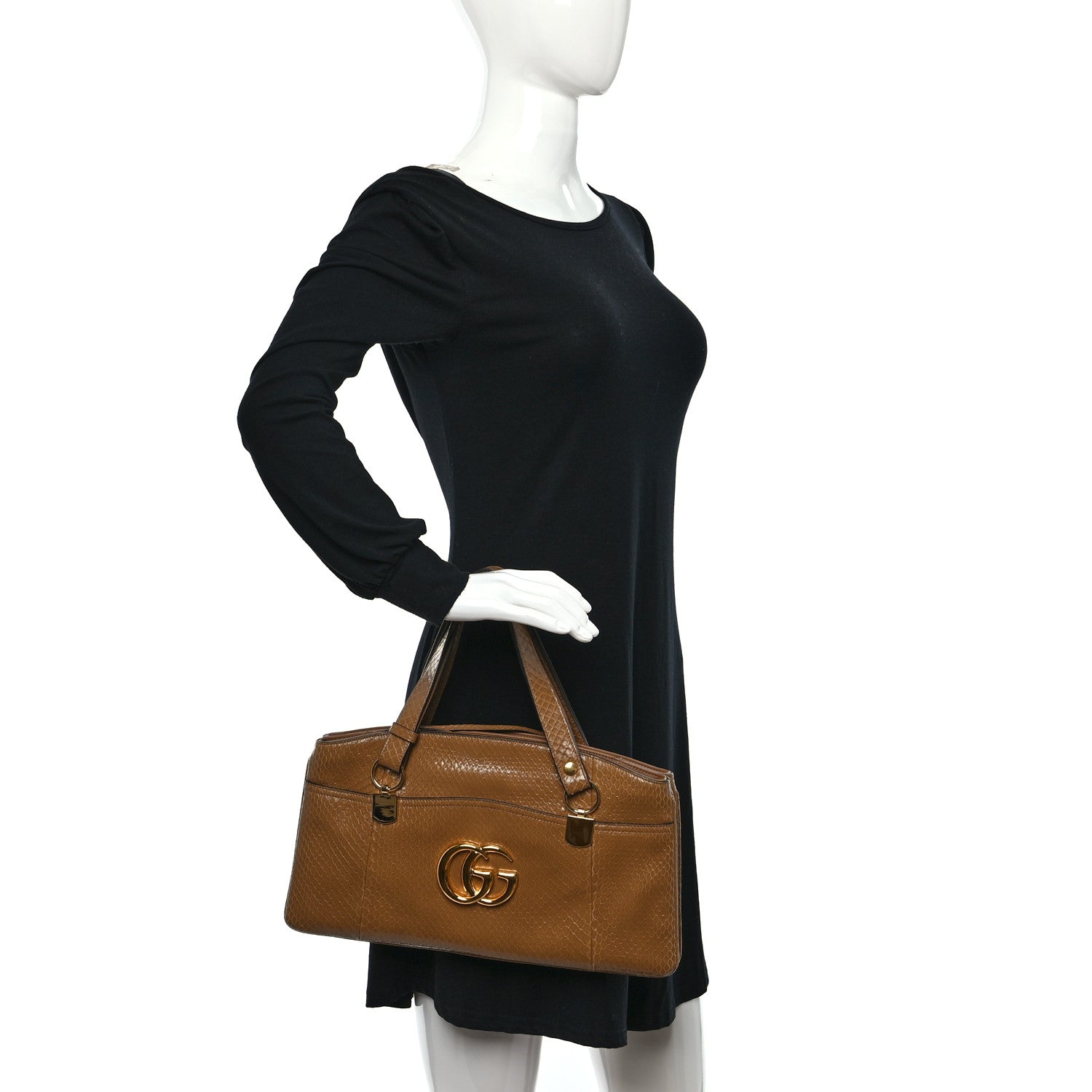 Gucci Snakeskin Large Arli Top Handle Bag Taupe 2 of 12