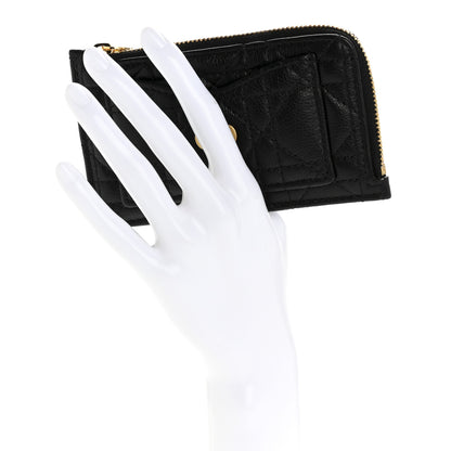 Christian Dior Supple Calfskin Cannage Caro Cosmos Zipped Card Holder Black 4 of 18