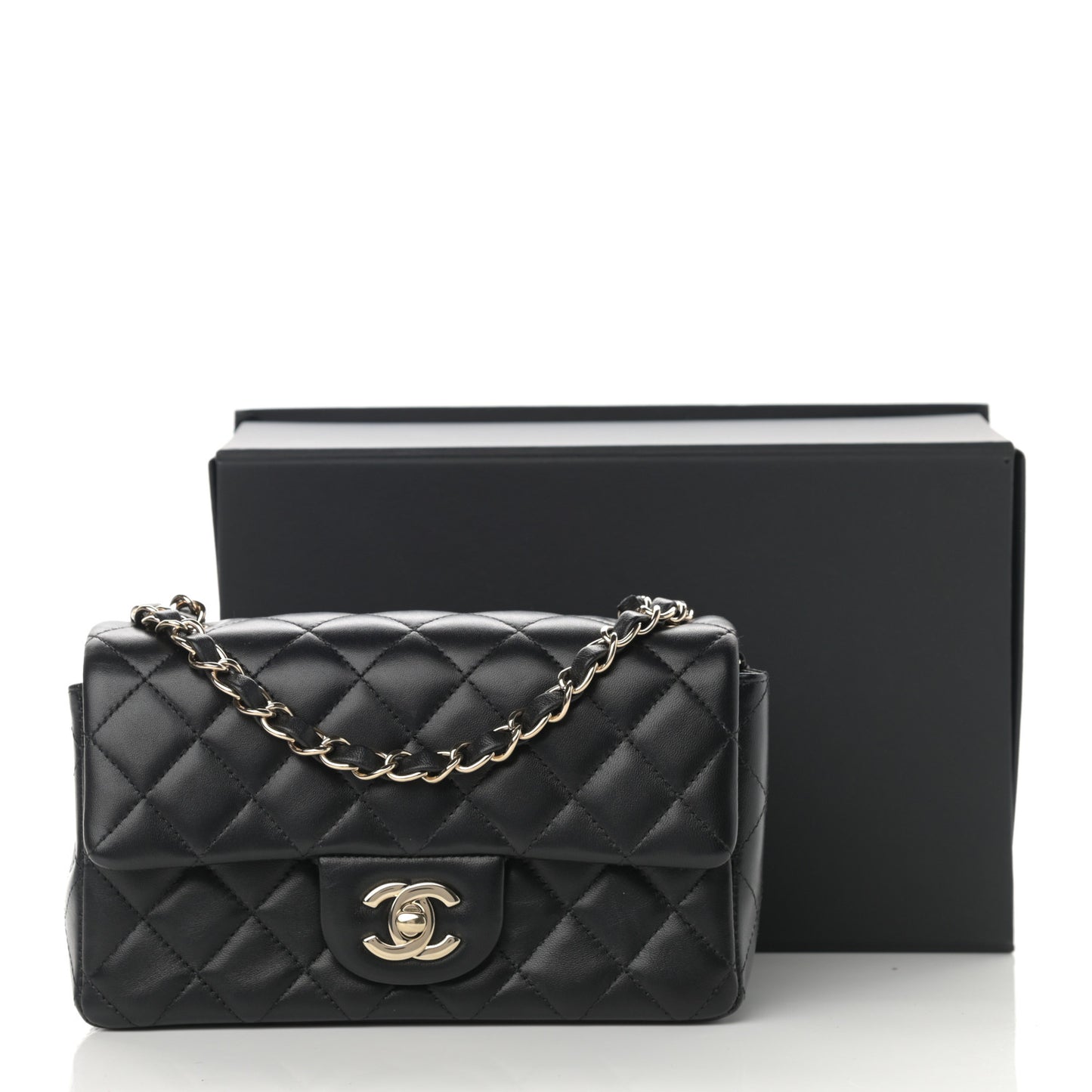 Lambskin Quilted Mini Rectangular Flap Black