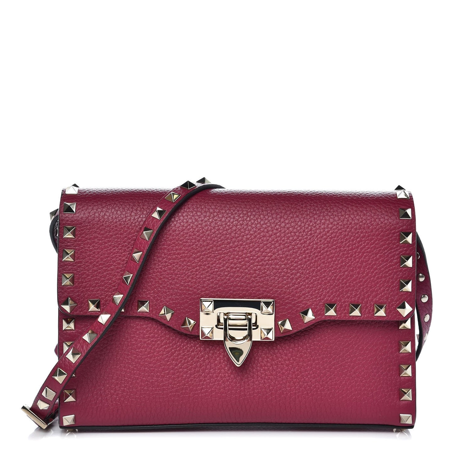 Pebbled Calfskin Medium Rockstud Flip Lock Crossbody Bag Camelia