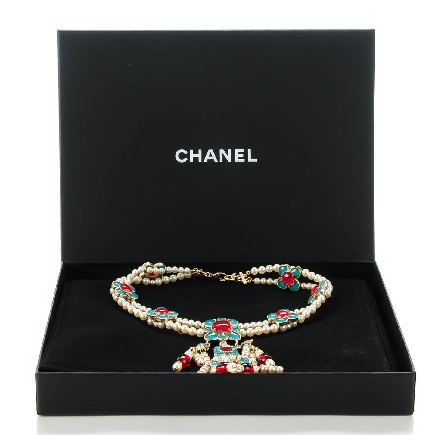 Resin Gripoix Poured Glass Pearl Flower Choker Necklace Multicolor