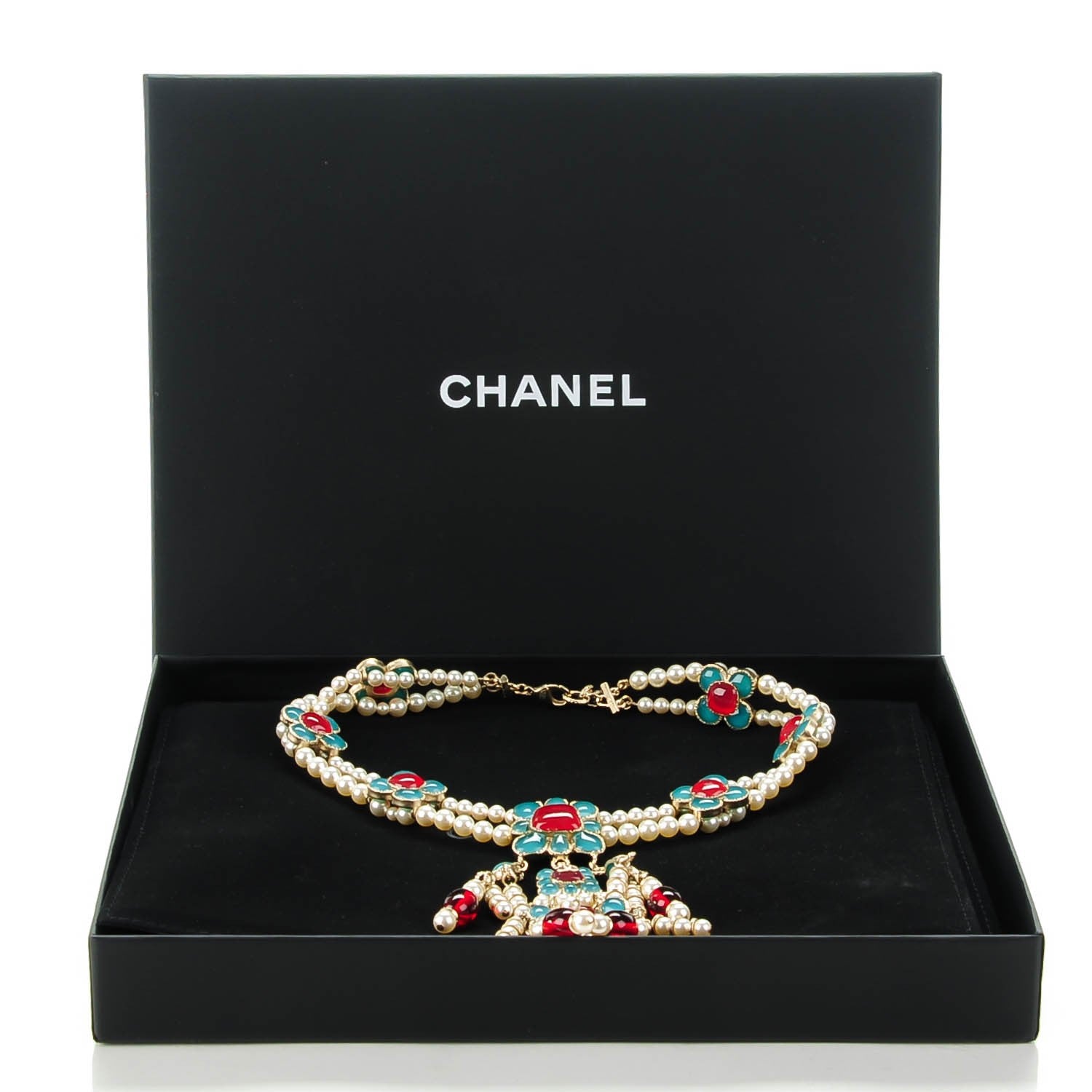 Chanel Resin Gripoix Poured Glass Pearl Flower Choker Necklace Multicolor 5 of 5