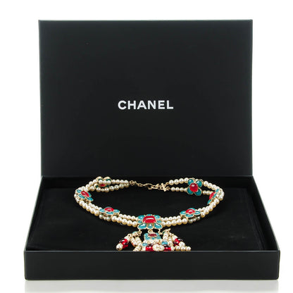 Chanel Resin Gripoix Poured Glass Pearl Flower Choker Necklace Multicolor 5 of 5