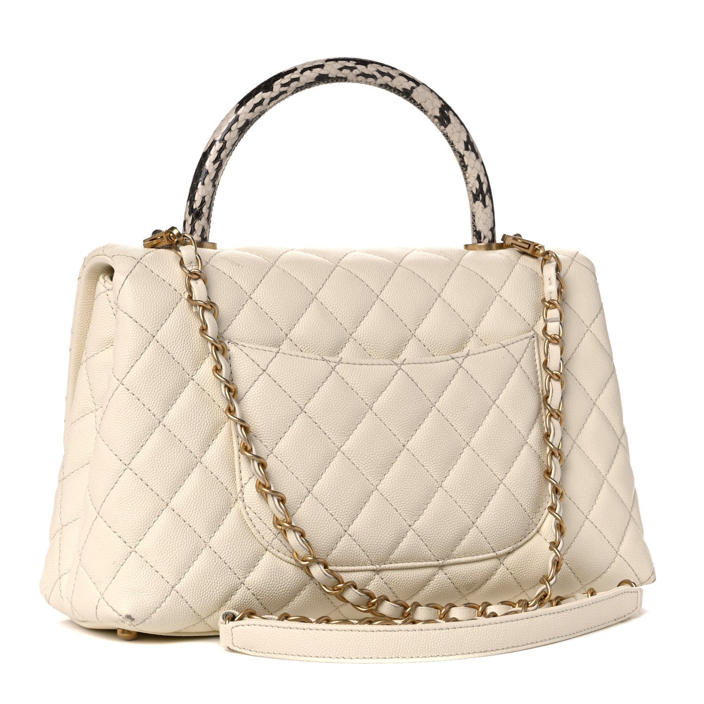 Caviar Elaphe Quilted Small Coco Handle Flap Ivory