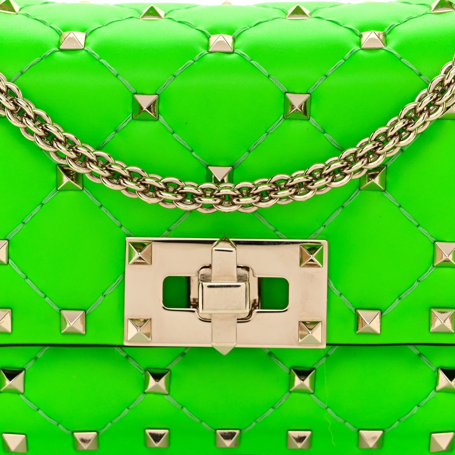 Valentino Garavani Calfskin Mini Rockstud Spike Shoulder Bag Fluo Green 7 of 9