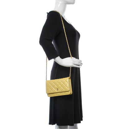 Chanel Iridescent Caviar Quilted Wallet on Chain WOC Yellow 2 of 11