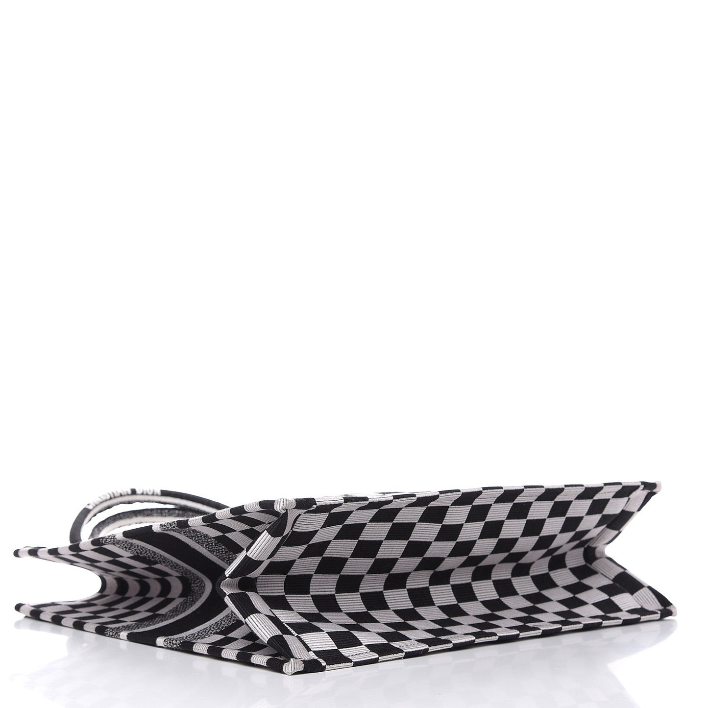 Canvas Embroidered Checkered Book Tote Black White