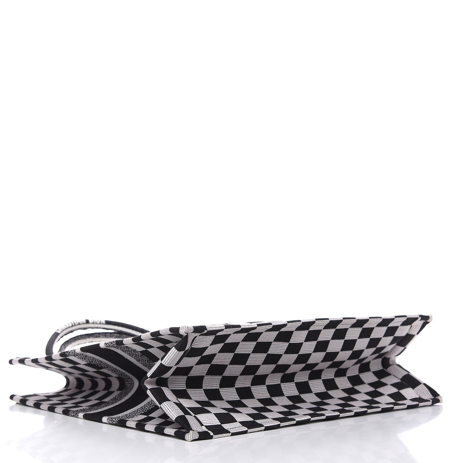 Christian Dior Canvas Embroidered Checkered Book Tote Black White 4 of 13