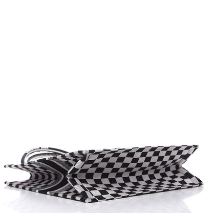 Christian Dior Canvas Embroidered Checkered Book Tote Black White 4 of 13