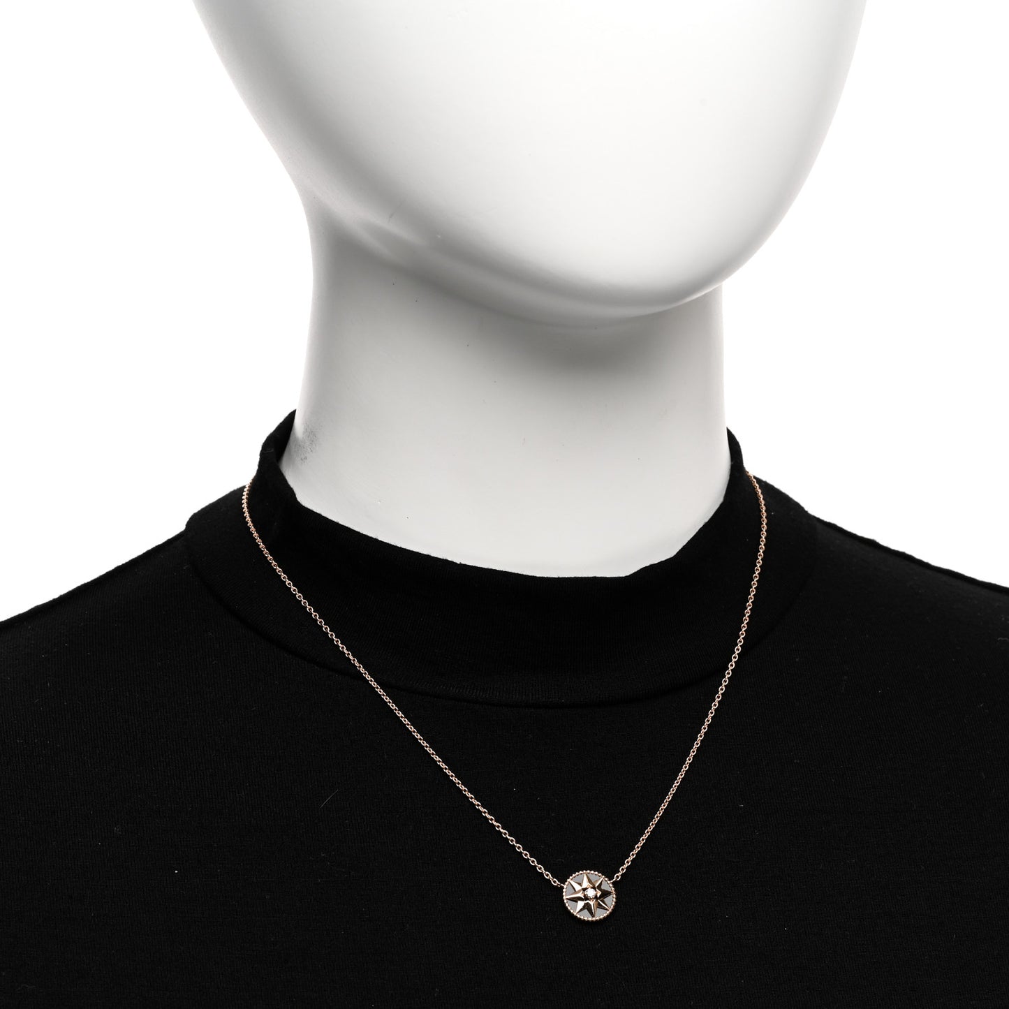 18K Rose Gold Diamond Black Onyx Rose Des Vents Necklace
