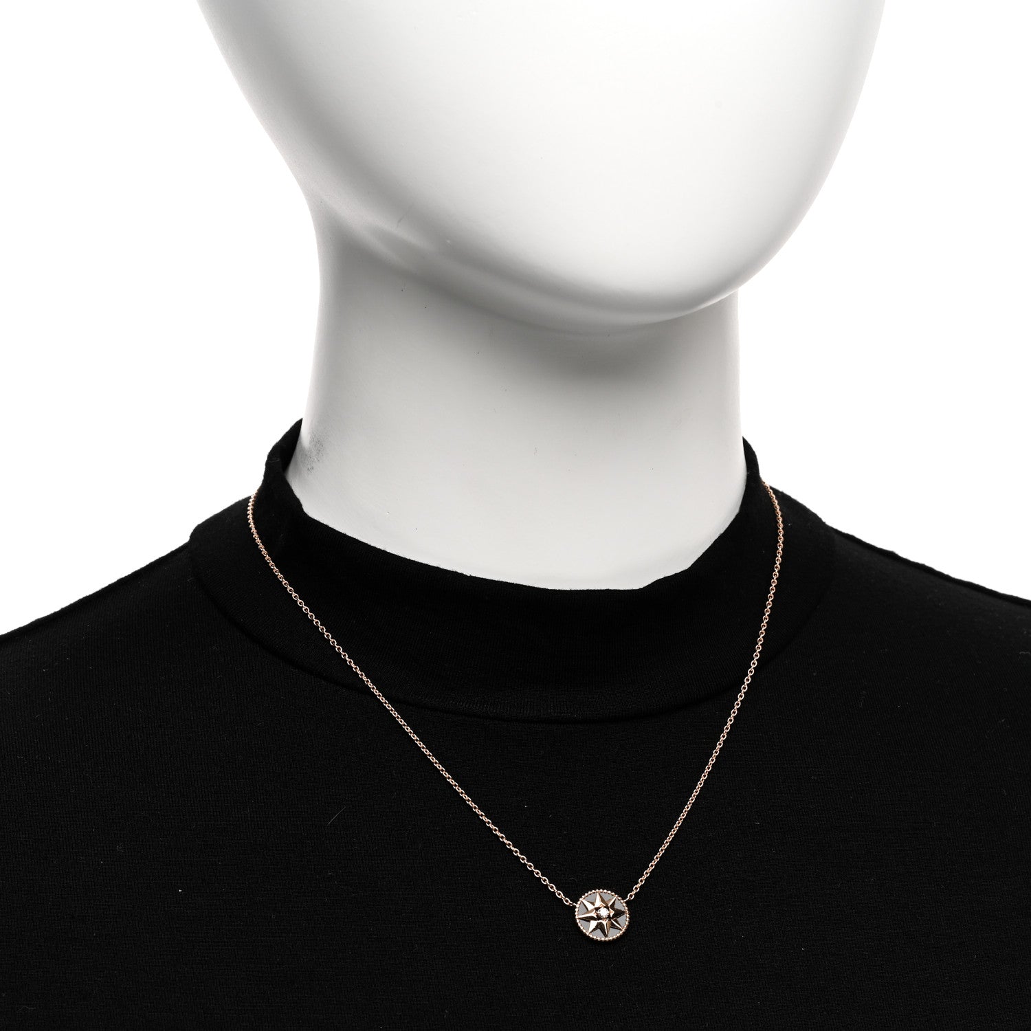 Christian Dior 18K Rose Gold Diamond Black Onyx Rose Des Vents Necklace 2 of 6