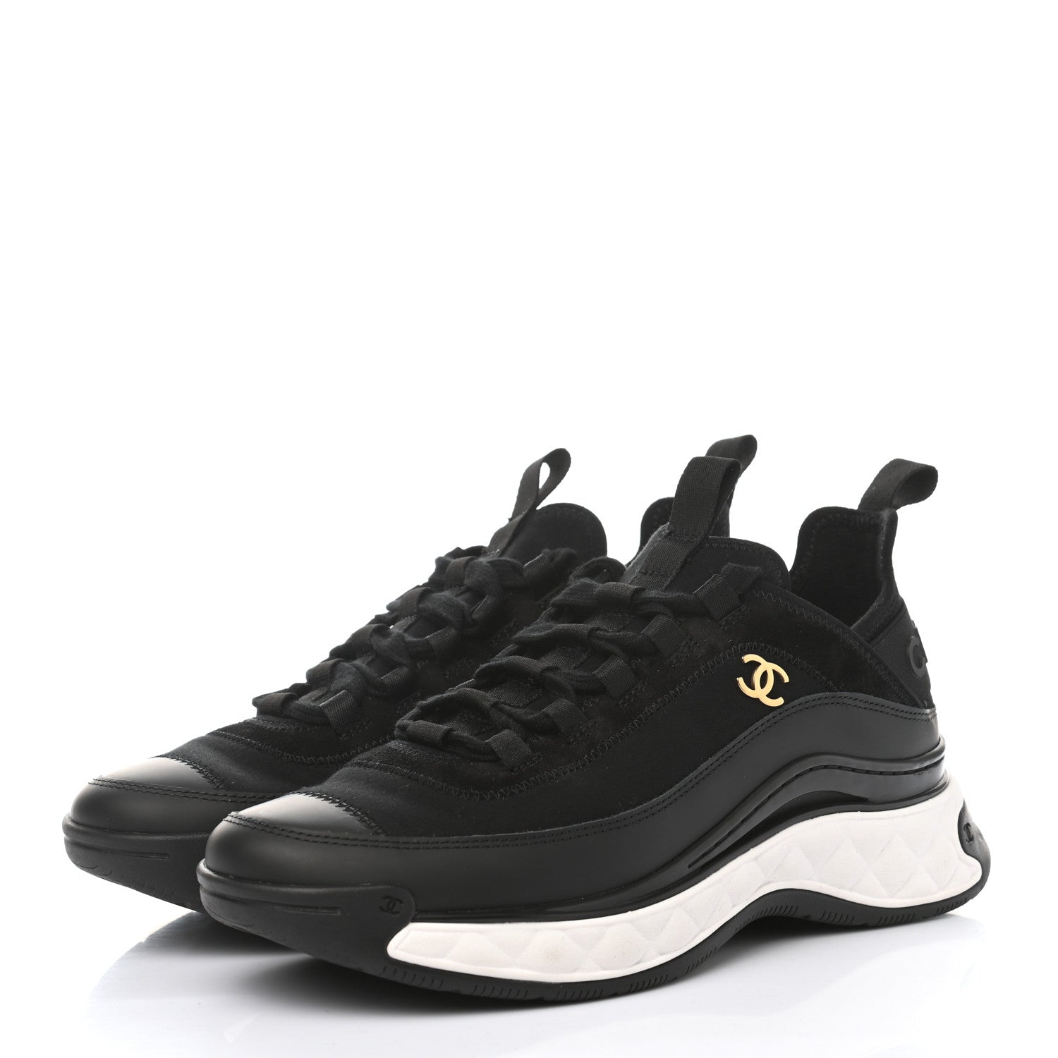 Chanel Velvet Calfskin Mixed Fibers CC Sneakers 38 Black 3 of 9