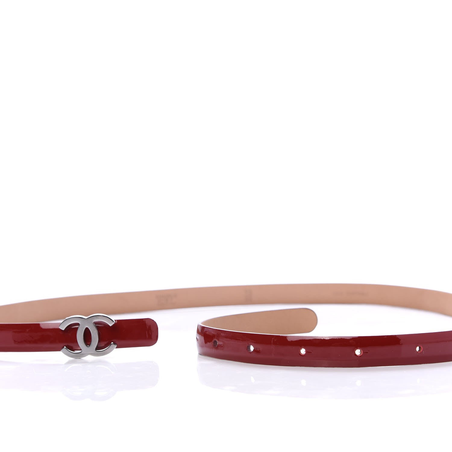 Chanel Patent Calfskin CC Logo Skinny Belt 95 38 Red 4 of 4