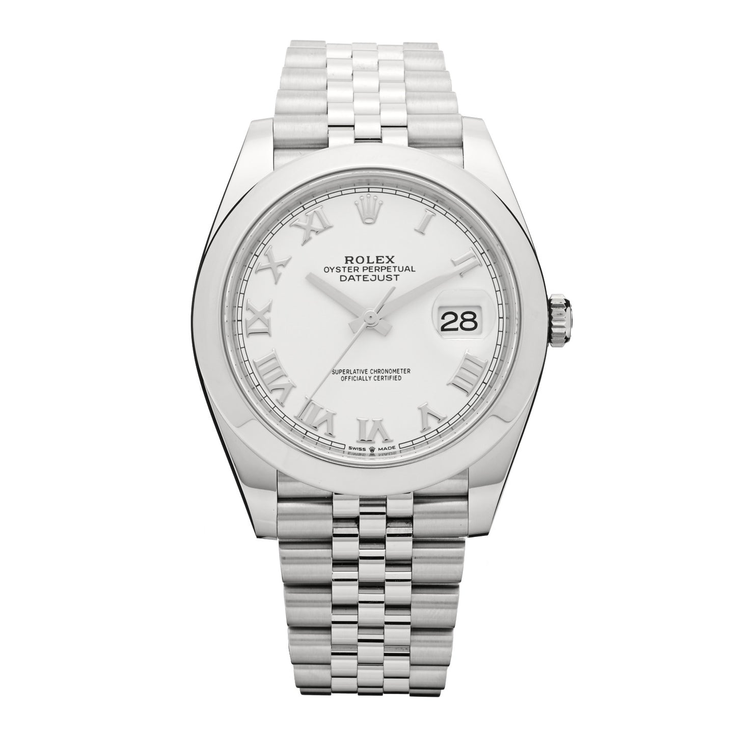 Stainless Steel 41mm Oyster Perpetual Datejust Watch White Roman 126300