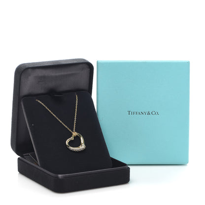 Tiffany 18K Yellow Gold Diamond 22mm Elsa Peretti Open Heart Pendant Necklace 6 of 6