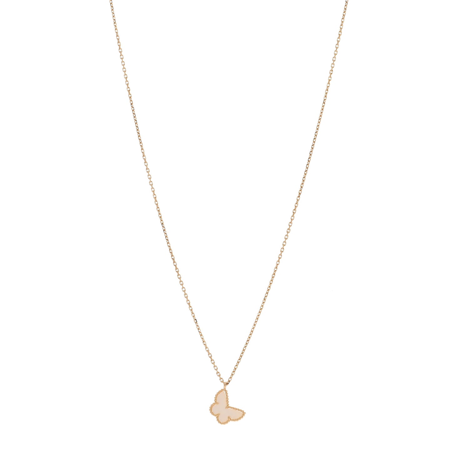 18K Yellow Gold Mother of Pearl Sweet Alhambra Butterfly Pendant Necklace