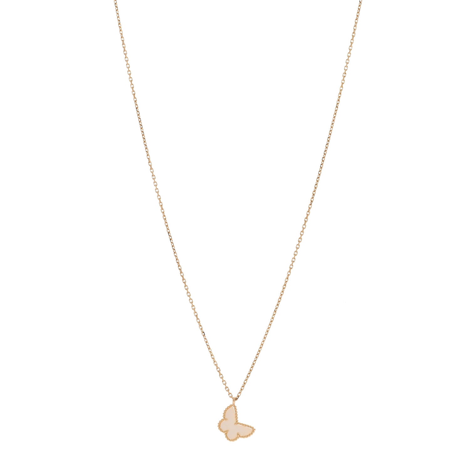 Van Cleef & Arpels 18K Yellow Gold Mother of Pearl Sweet Alhambra Butterfly Pendant Necklace 1 of 4