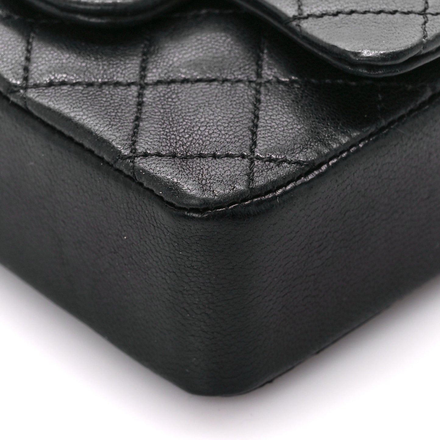 Lambskin Quilted Micro Flap Bag Charm Keychain Black