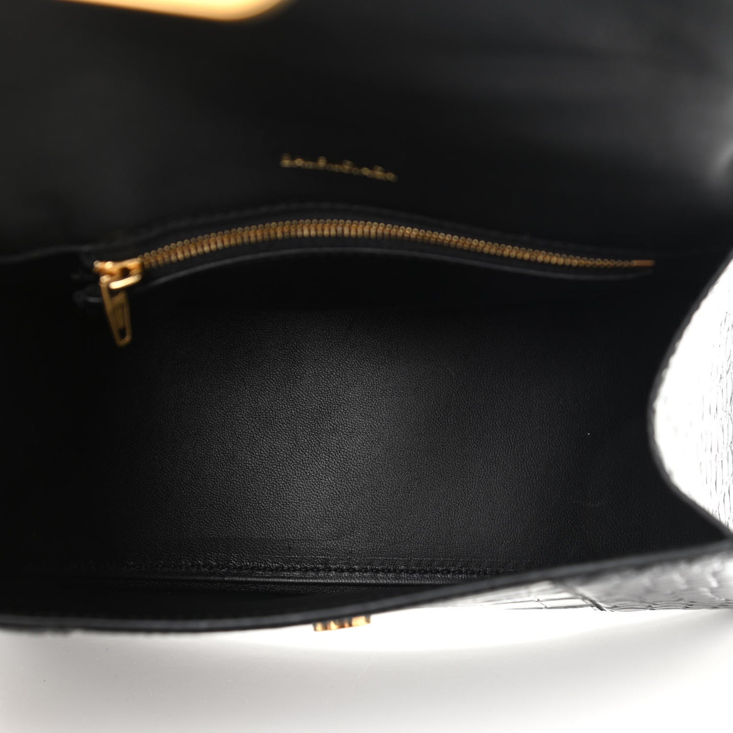 Shiny Calfskin Crocodile Embossed Small Hourglass Top Handle Bag Black
