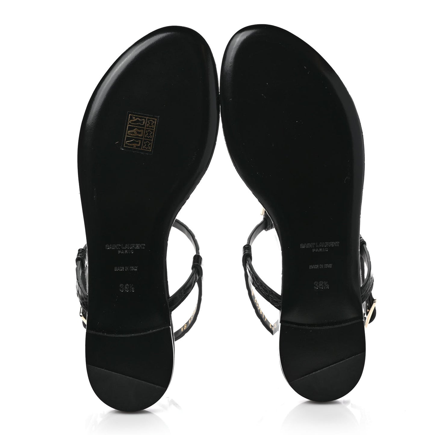 Calfskin Crocodile Embossed Cassandra Monogram Sandals 38.5 Black