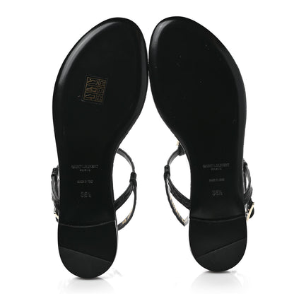 Saint Laurent Calfskin Crocodile Embossed Cassandra Monogram Sandals 38.5 Black 5 of 9