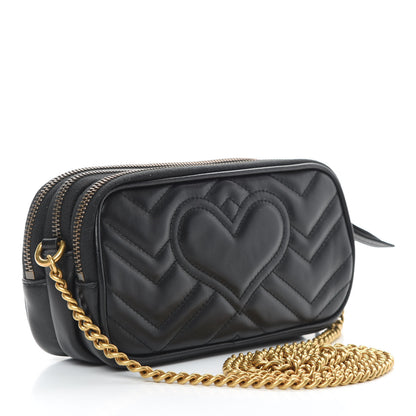 Gucci Calfskin Matelasse Mini GG Marmont Chain Crossbody Bag Black 3 of 13