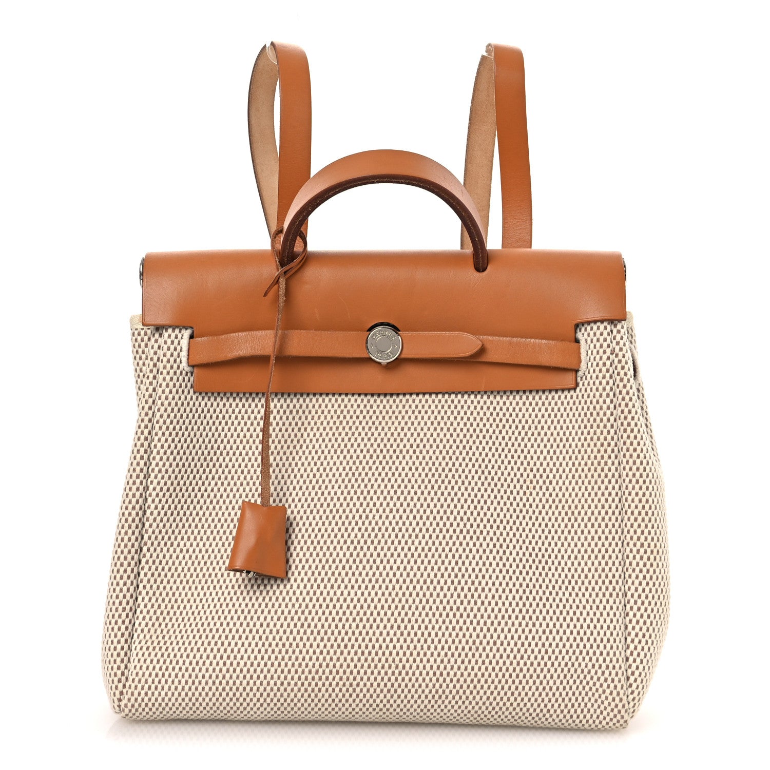Hermes Toile Vache Calfskin Herbag 30 PM Backpack Natural 1 of 15