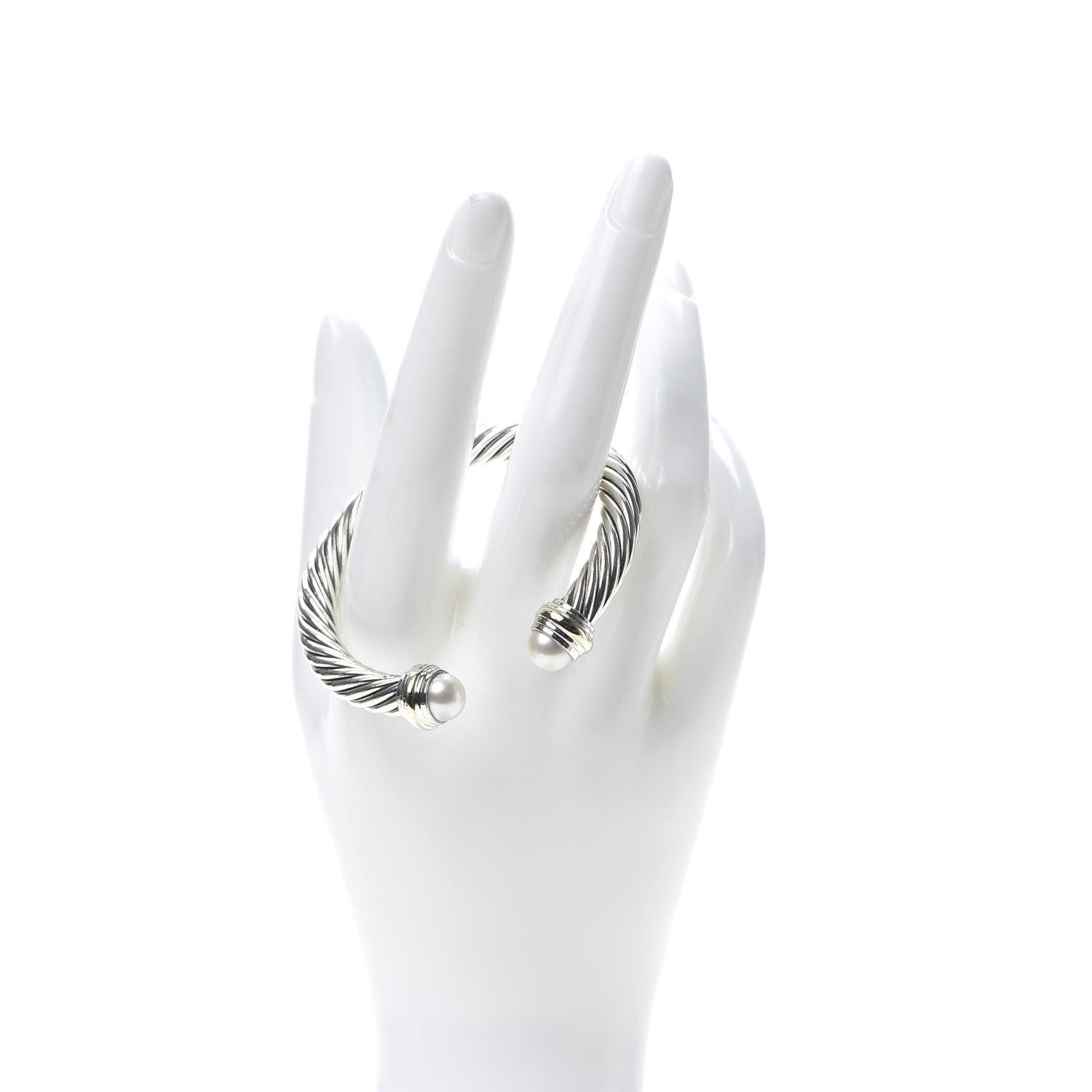 David Yurman Sterling Silver 14K Yellow Gold Pearl 7mm Cable Classics Bracelet 2 of 4