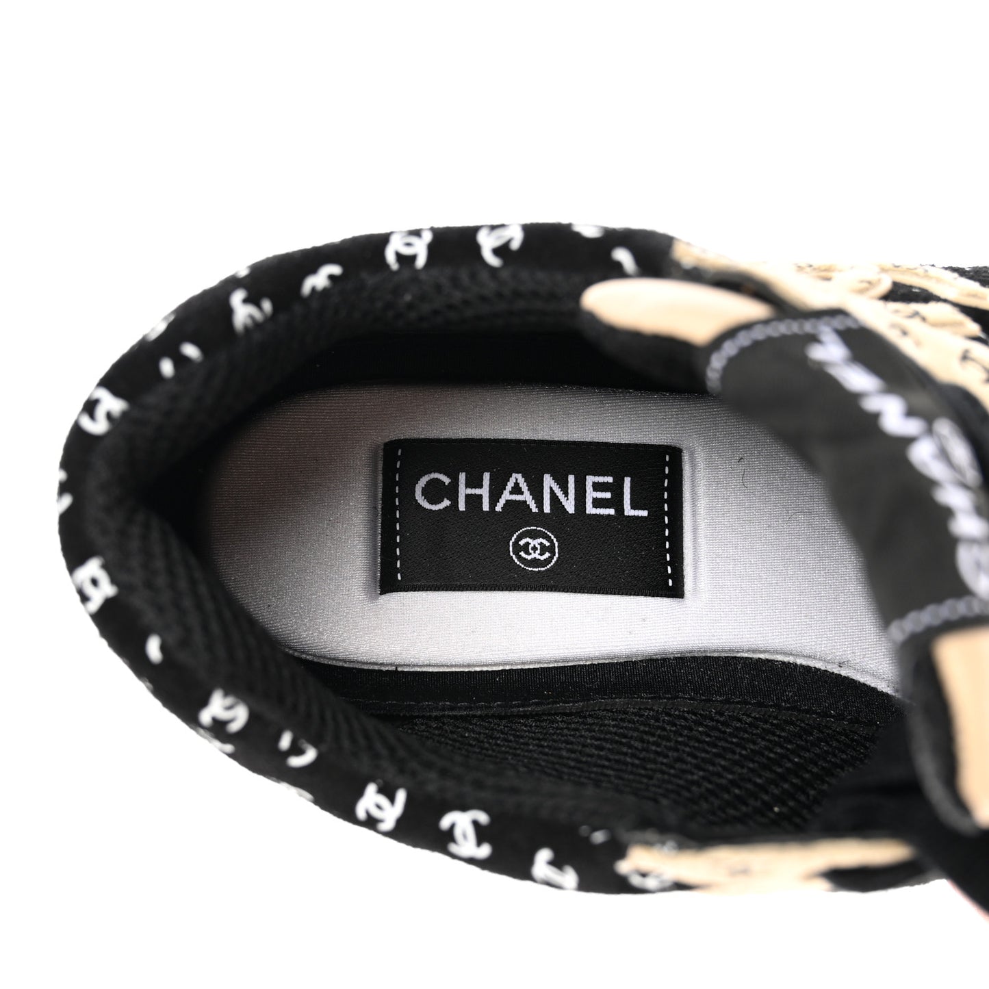 Nylon Suede Calfskin Printed CC Sneakers 40 Black Beige