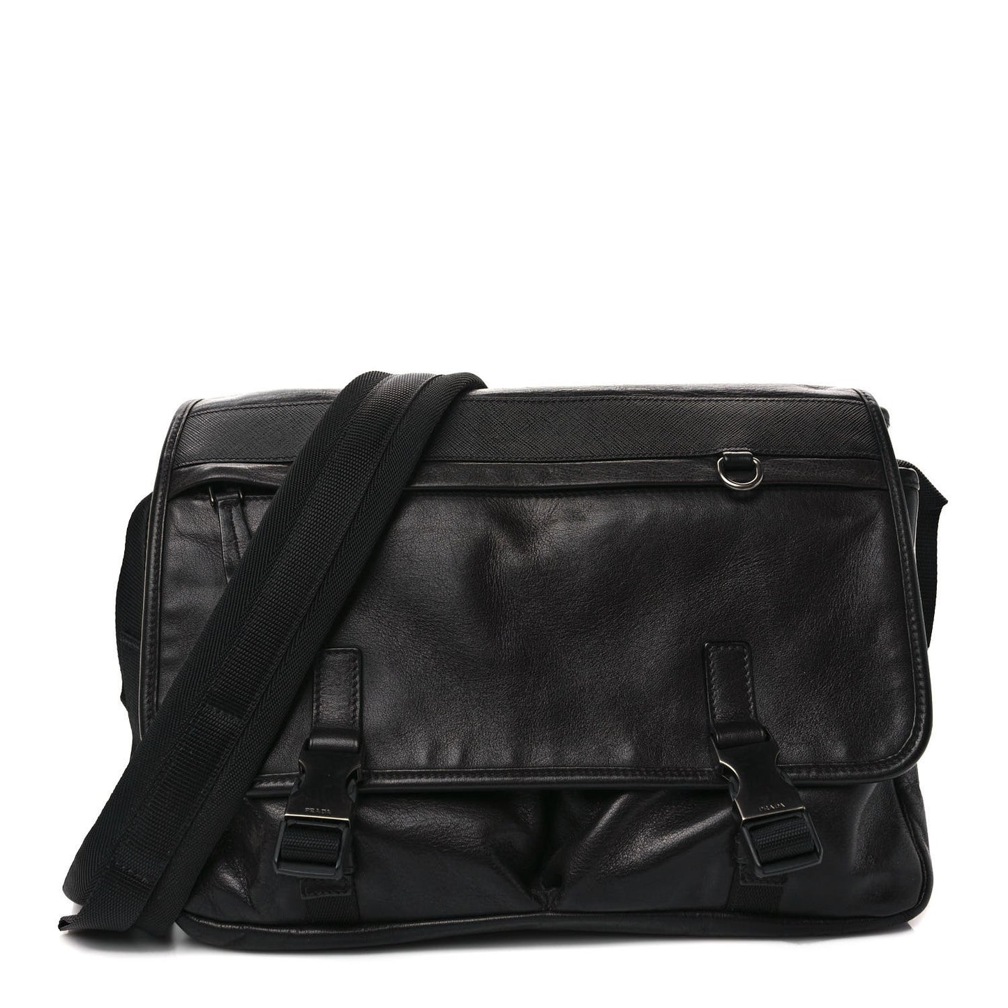 Soft Calf Saffiano Travel Messenger Bag Black